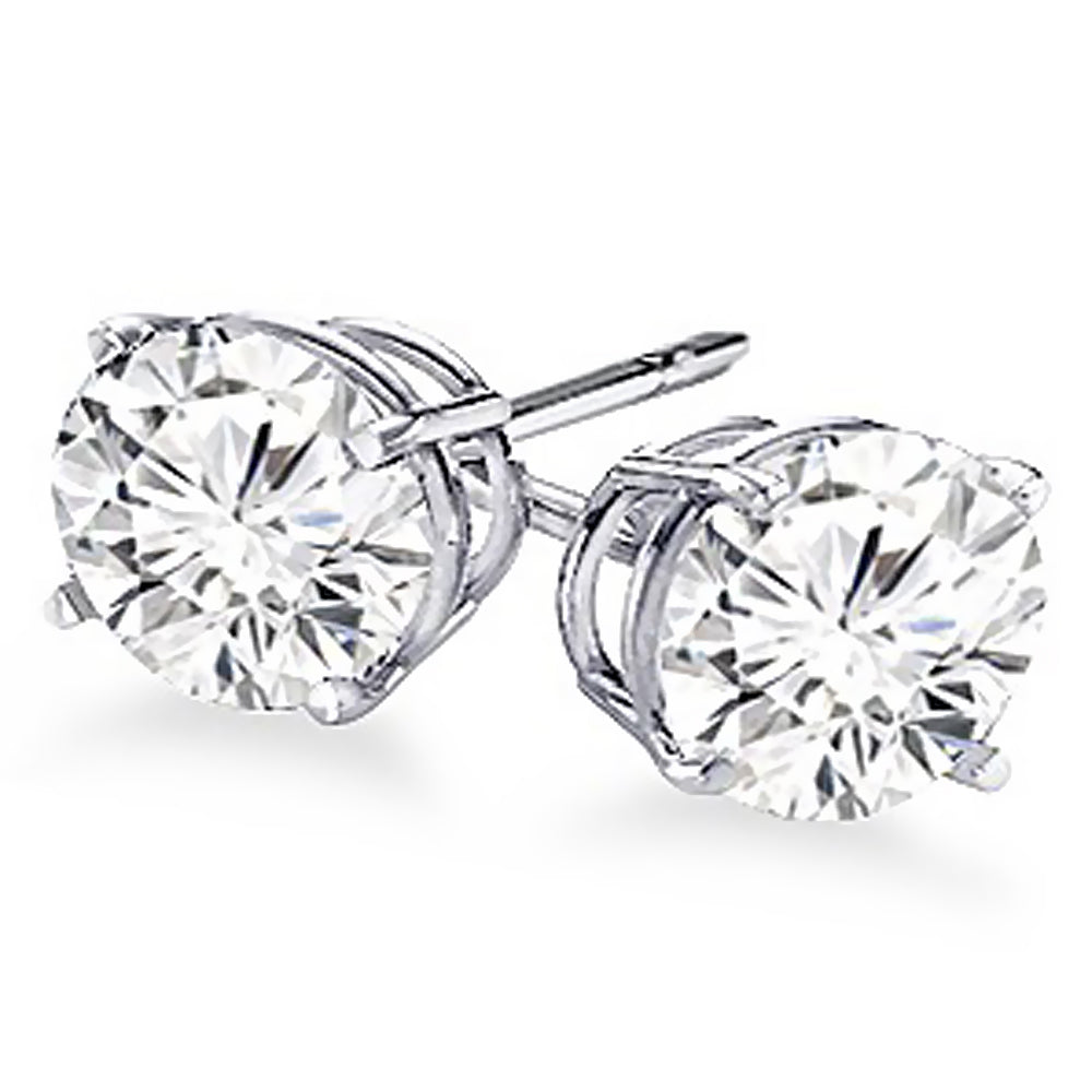 3ct Round Diamond Studs W/ Screw Back 14K White Gold