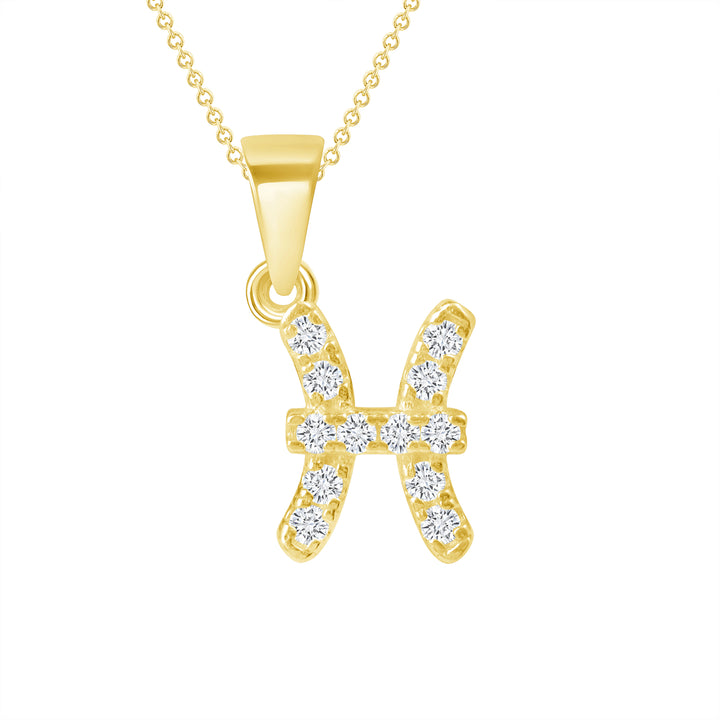 0.20 Carat Round Cut Diamond 14K Gold Zodiac Symbol Pendants