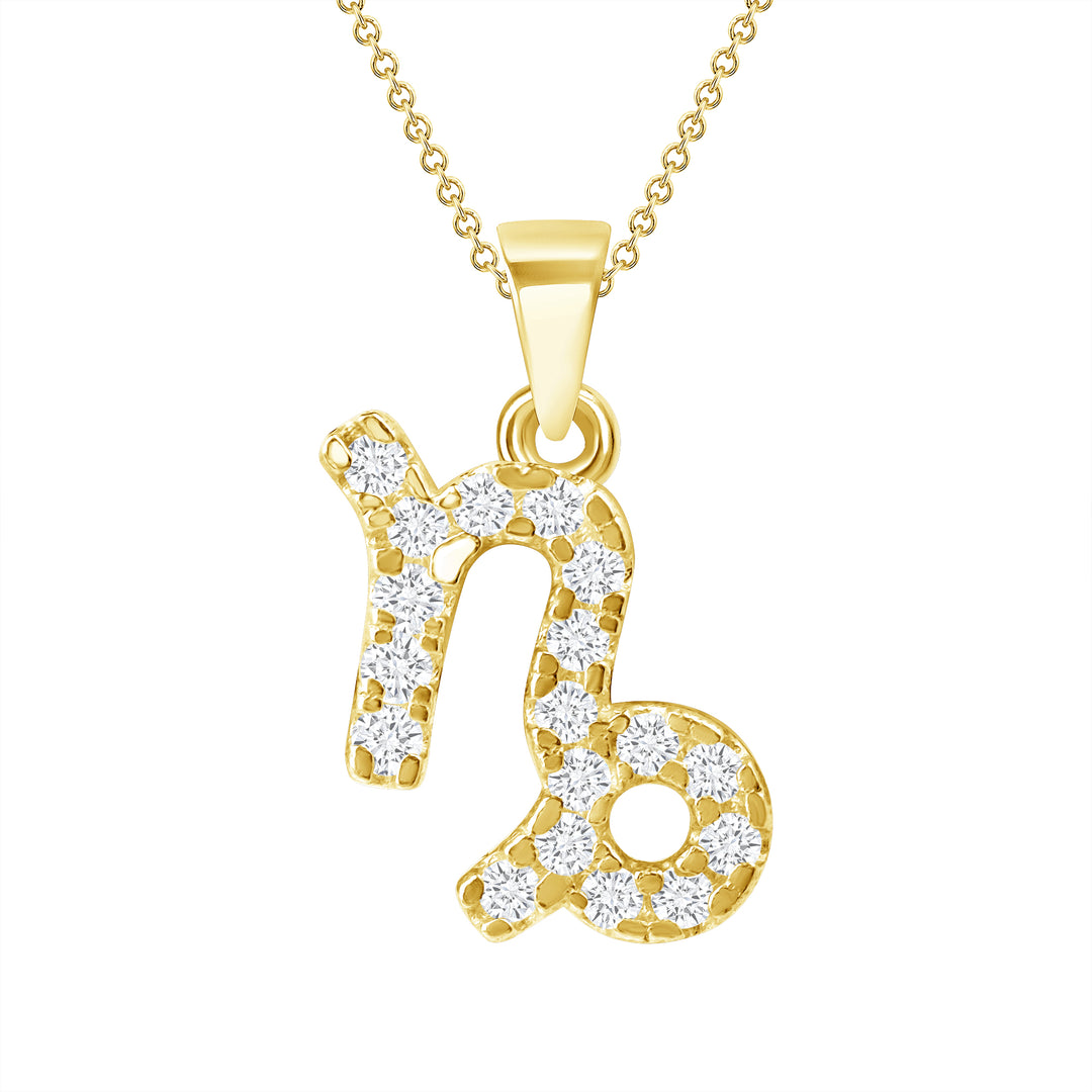 0.20 Carat Round Cut Diamond 14K Gold Zodiac Symbol Pendants