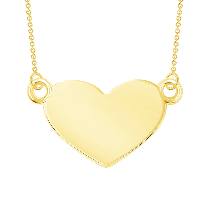 14K Gold Engravable Heart Pendant with 17" Rolo Chain