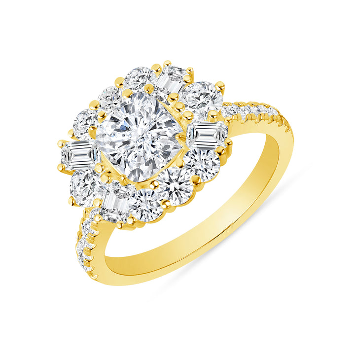 1.75 CTW. Cushion Cut Diamond Mixed Cut Halo Design Engagement Ring