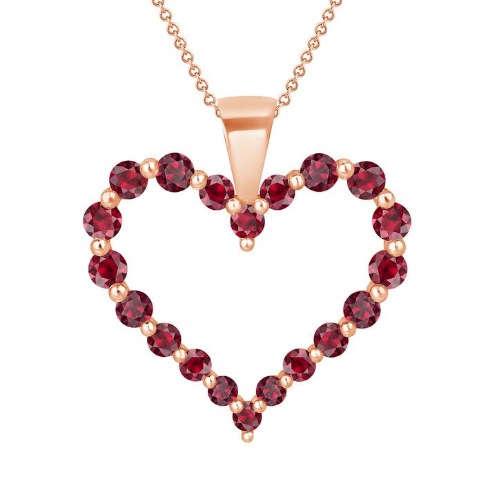 Ruby Shared Prong 0.80 Carat Heart Pendant in Yellow, Rose and White Gold 16" Chain