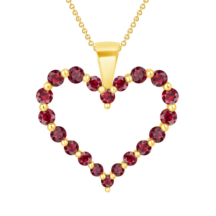 Ruby Shared Prong 0.80 Carat Heart Pendant in Yellow, Rose and White Gold 16" Chain