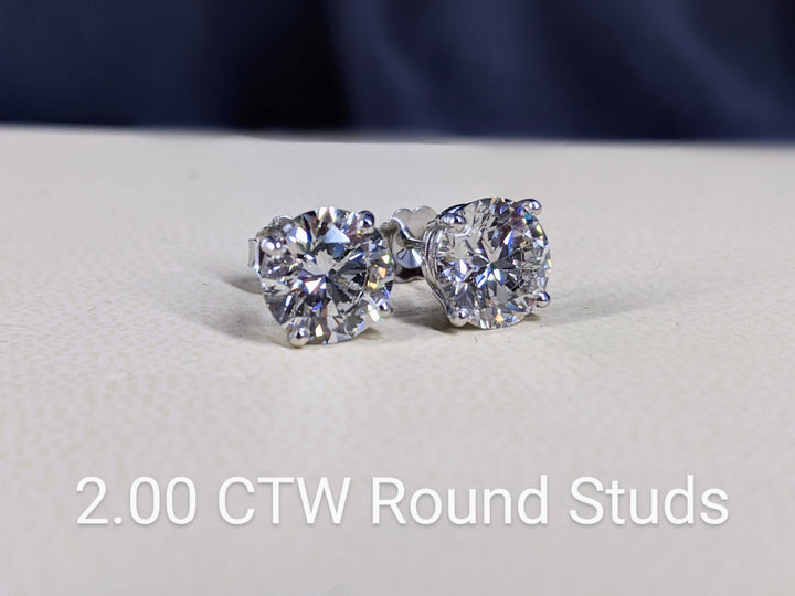 Platinum 4-Prong Round Cut Diamond Stud Earrings 2.00 ct. tw.