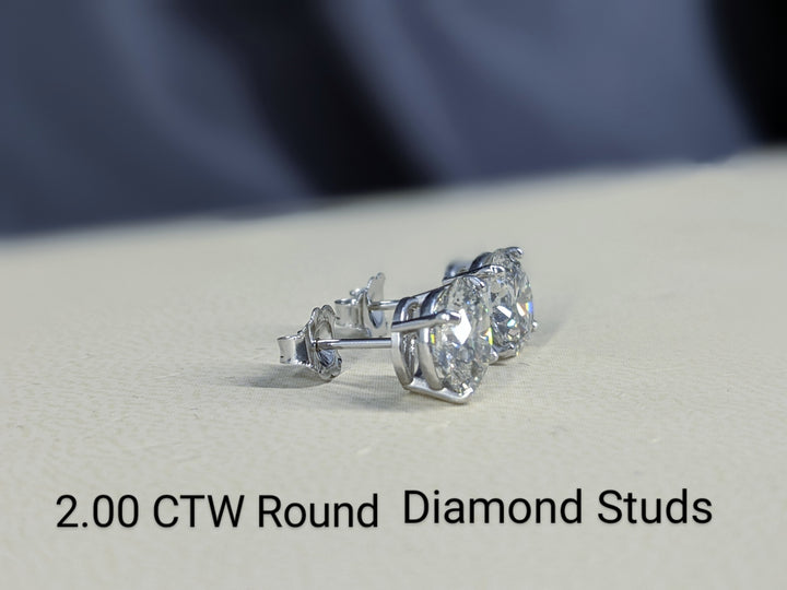 Platinum 4-Prong Round Cut Diamond Stud Earrings 2.00 ct. tw.