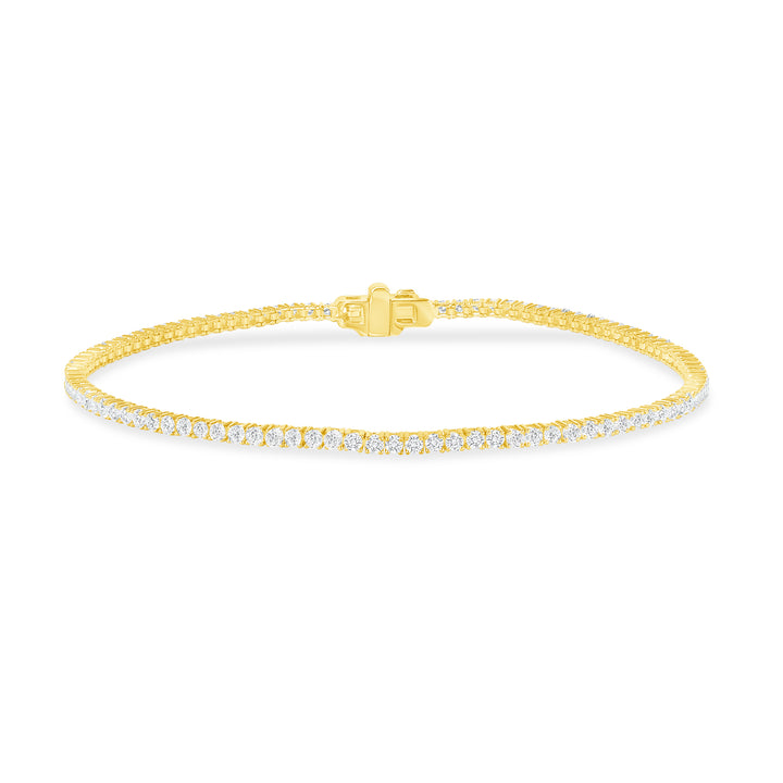 Yellow Gold Tennis Bracelet 1.00 Carat Round Cut Diamonds 7 inch