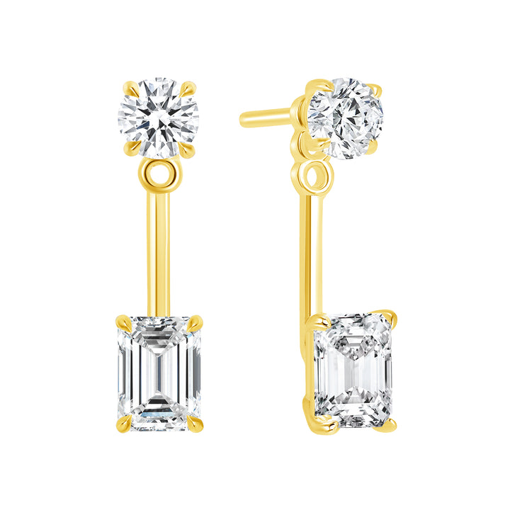 1.00 ct. Emerald Cut and Round Cut Diamond Drop Earrings