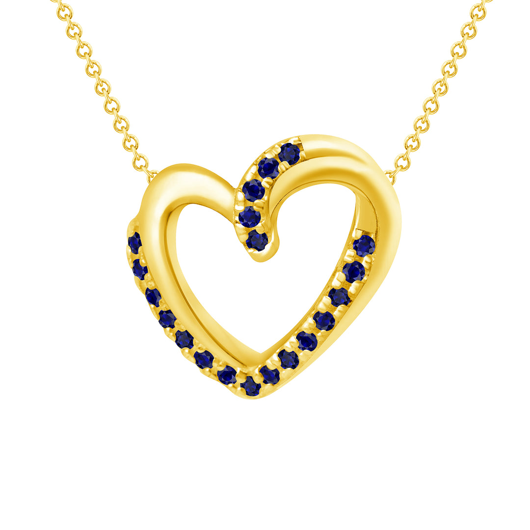 Love Heart Pendant 0.20 Carat Round Cut Blue Sapphire Pendant in Yellow, Rose or White Gold 16" Chain