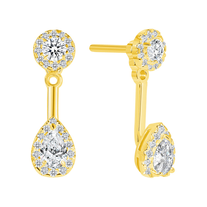 1.00 ct. Halo Pear Shaped and Round Cut Diamond Drop Earrings