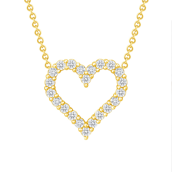 Diamond Heart Pendant 0.23 Carat Round Cut in Yellow, Rose or White Gold 16" Chain