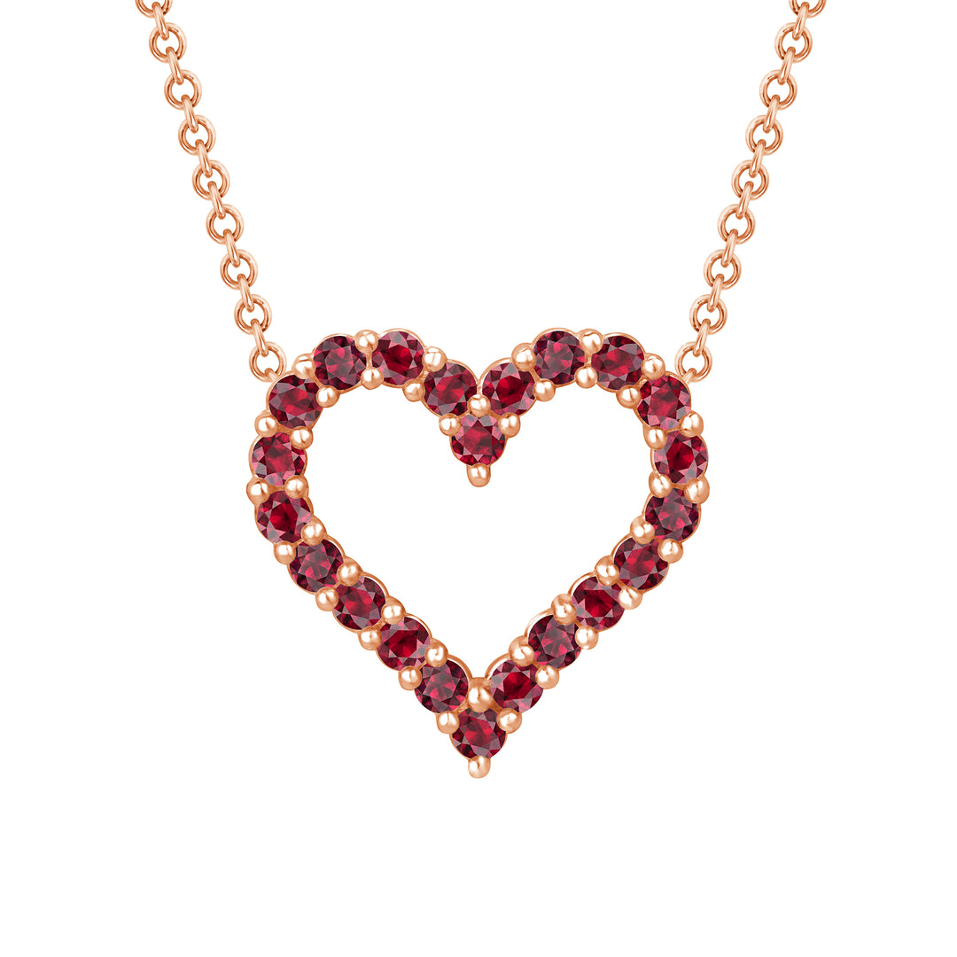 Ruby Heart Pendant 1/4 Carat Round Cut in Yellow, Rose or White Gold 16" Chain