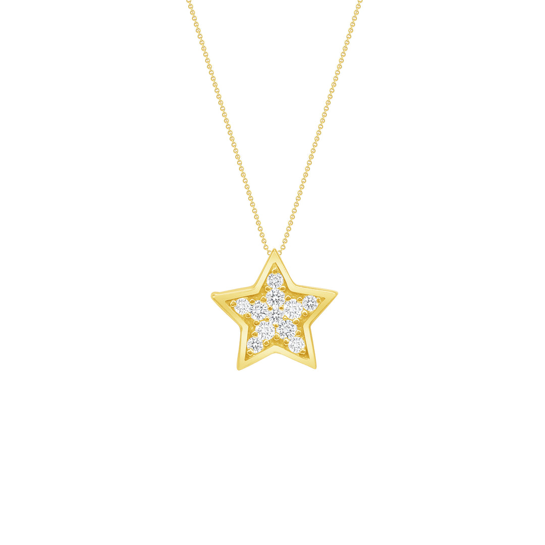 14K Gold 0.10 Carat Star Necklace with 16" Rolo Chain