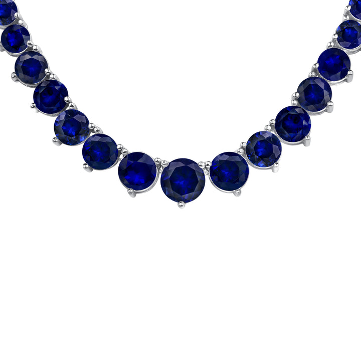 Riviera Round Brilliant Cut Natural Blue Sapphire Necklace