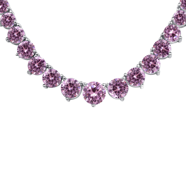 Riviera Round Brilliant Cut Natural Pink Sapphire Necklace