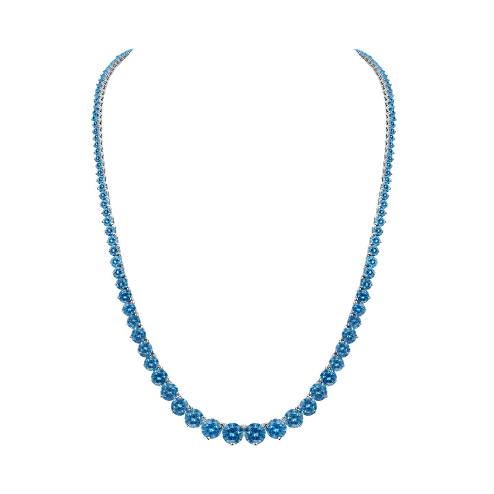 Riviera Round Brilliant Cut Natural Blue Topaz Necklace