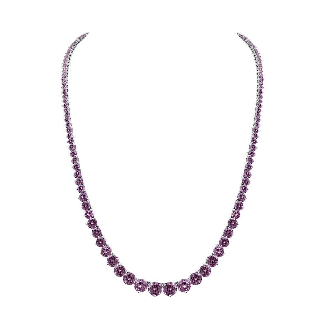 Riviera Round Brilliant Cut Natural Pink Sapphire Necklace