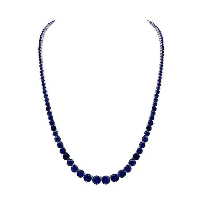 Riviera Round Brilliant Cut Natural Blue Sapphire Necklace