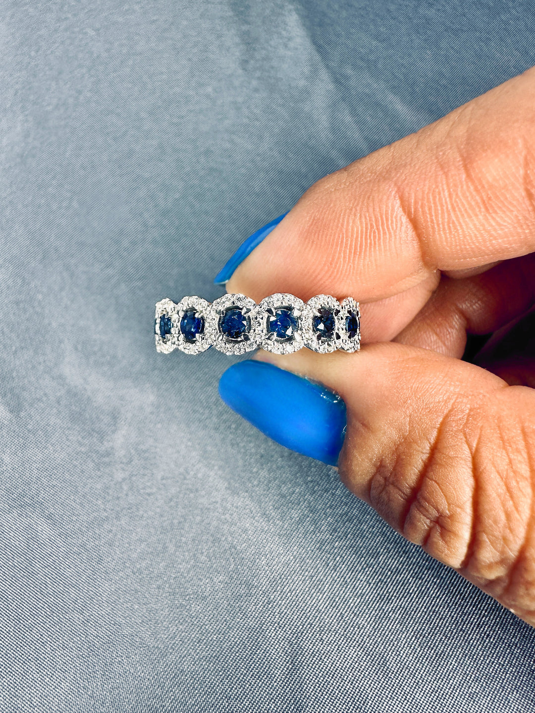 3.00 Ct. Tw. Brilliant Round Cut Natural Blue Sapphire & 1.50 Ct. Tw. Diamond Eternity Band