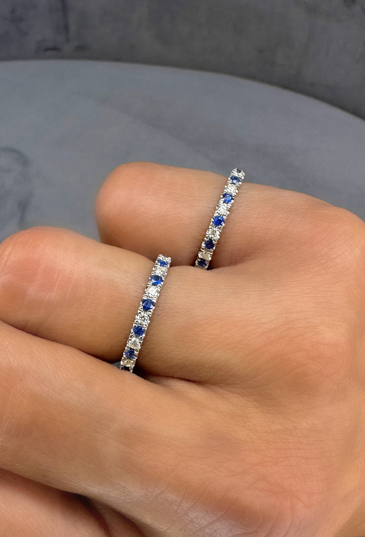 0.75 Ct. Tw. Brilliant Round Cut Diamond & Natural Sapphire Eternity Ring