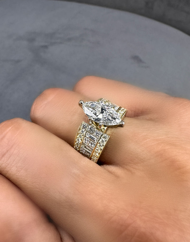 3.00 Ct. Tw. Multi-Cut (Marquise Cut Center) Diamond Engagement Ring