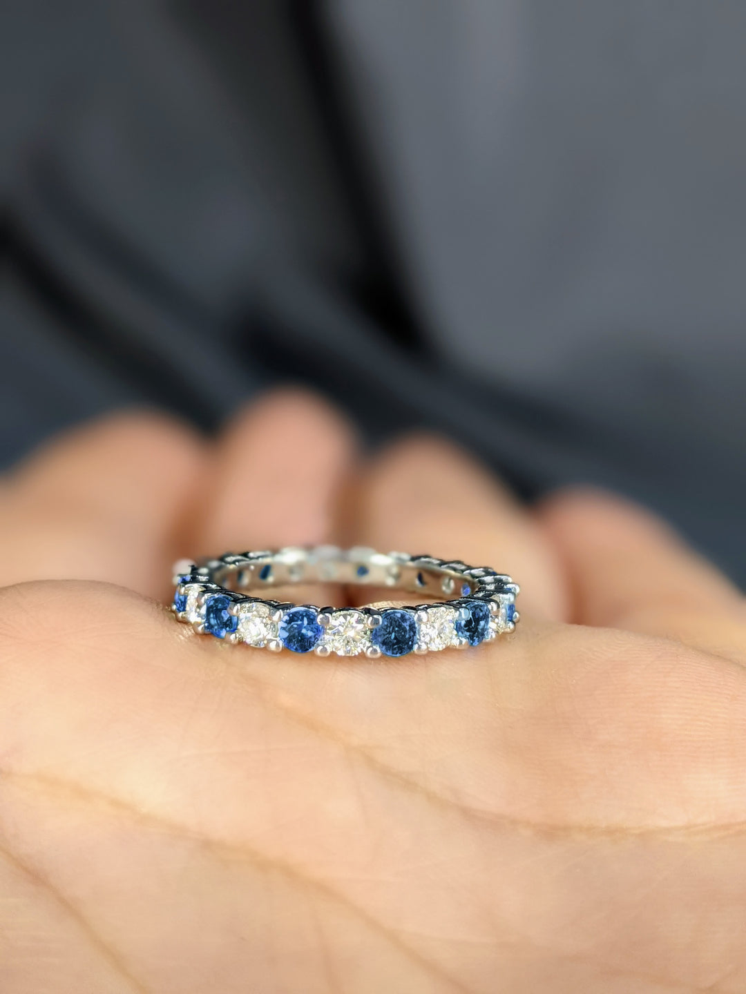 2.80 Ct. Tw. Brilliant Round Cut Diamond & Natural Blue Sapphire Eternity Band