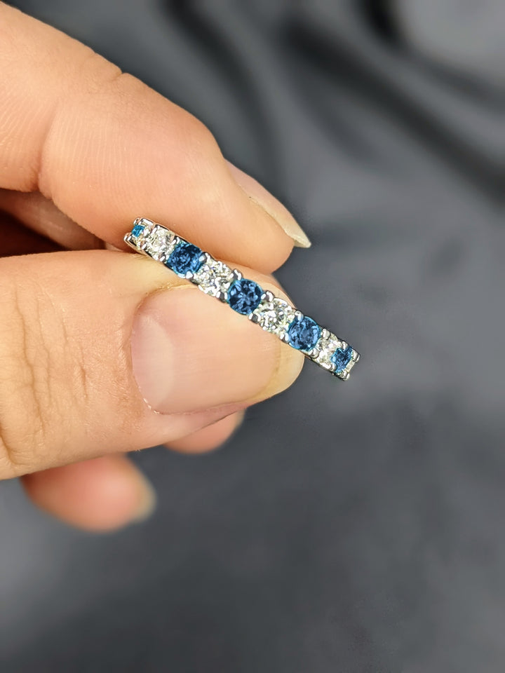 2.80 Ct. Tw. Brilliant Round Cut Diamond & Natural Blue Sapphire Eternity Band