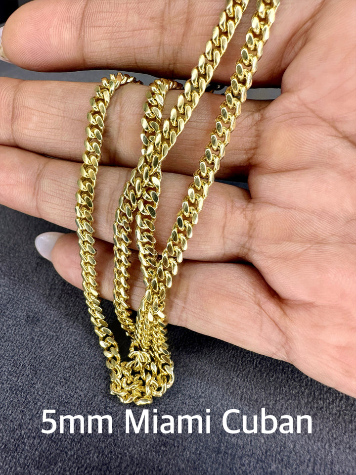 Solid 14K Yellow Gold 5 mm, 6 mm Miami Cuban Link Chain Necklace 16"-26"