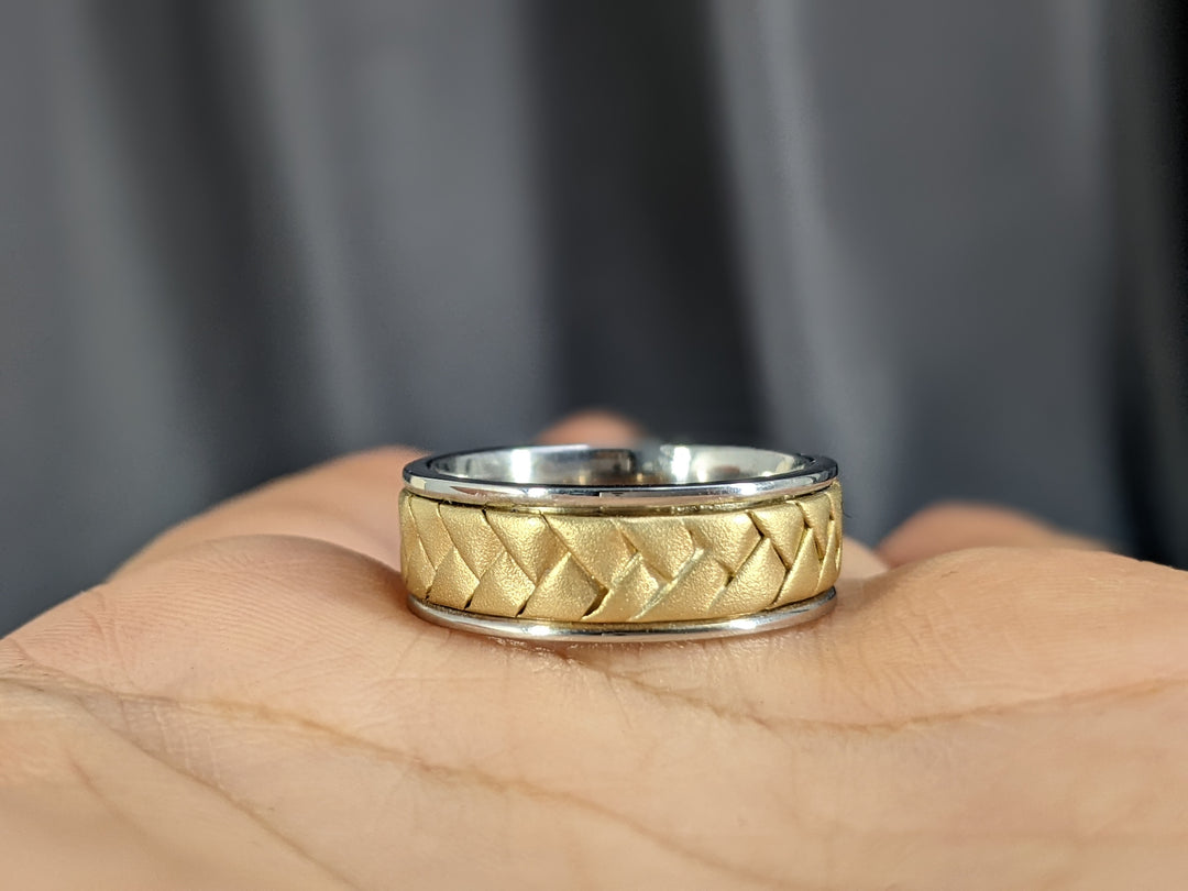 7MM Hand Braided Yellow Gold Center Wedding Band