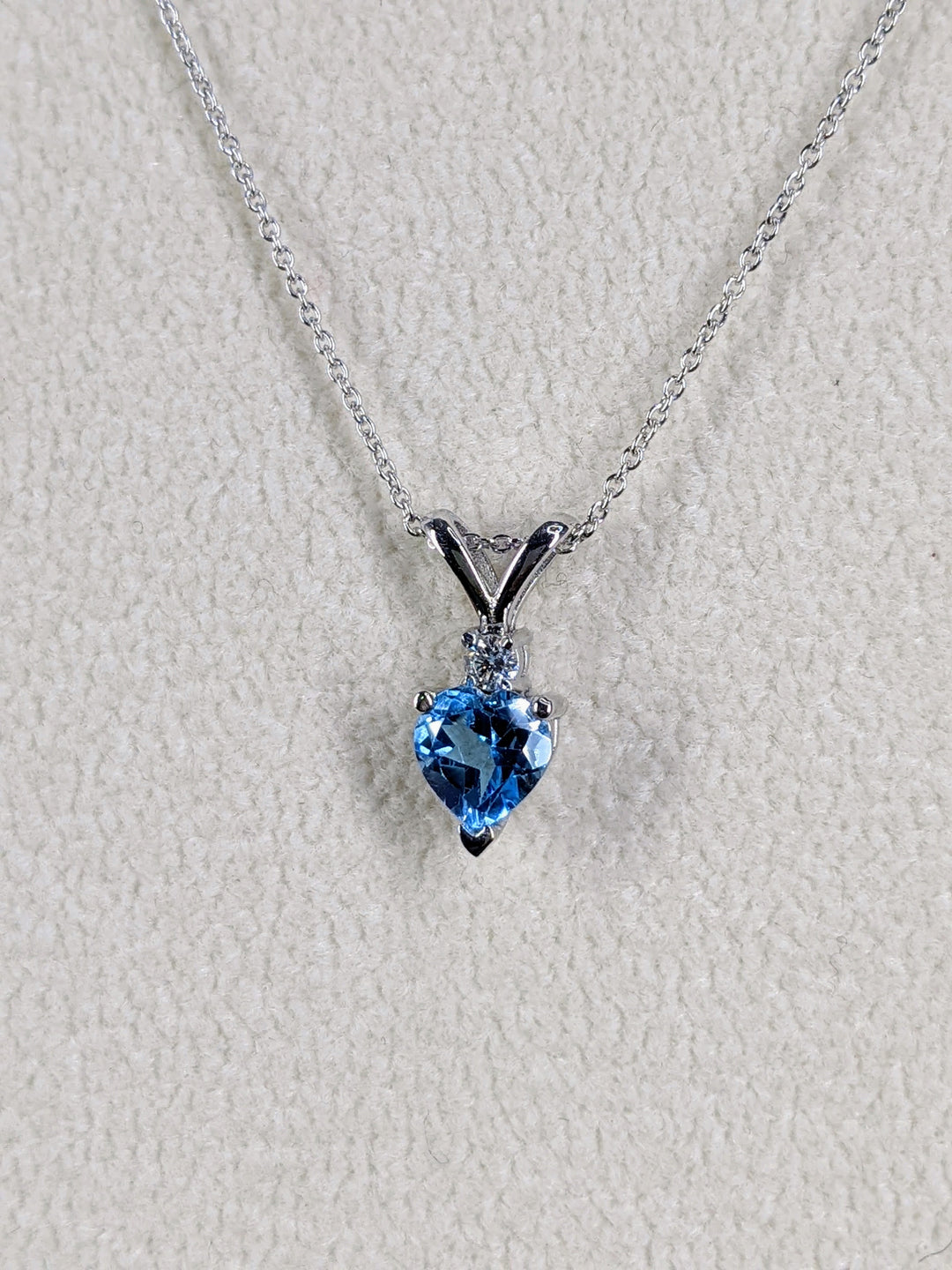 6MM Heart Shape Natural Blue Topaz & 0.02 Carat Diamond Pendant