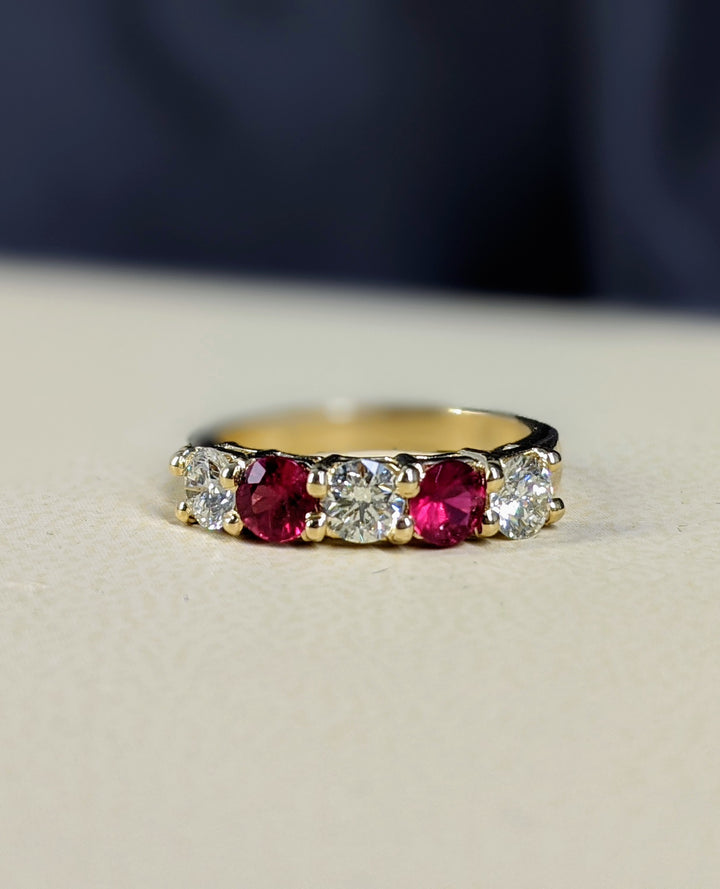 1.25 Carat Round Cut Diamond & Natural Ruby Band