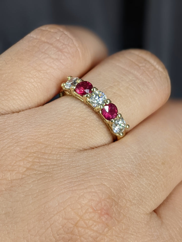 1.25 Carat Round Cut Diamond & Natural Ruby Band