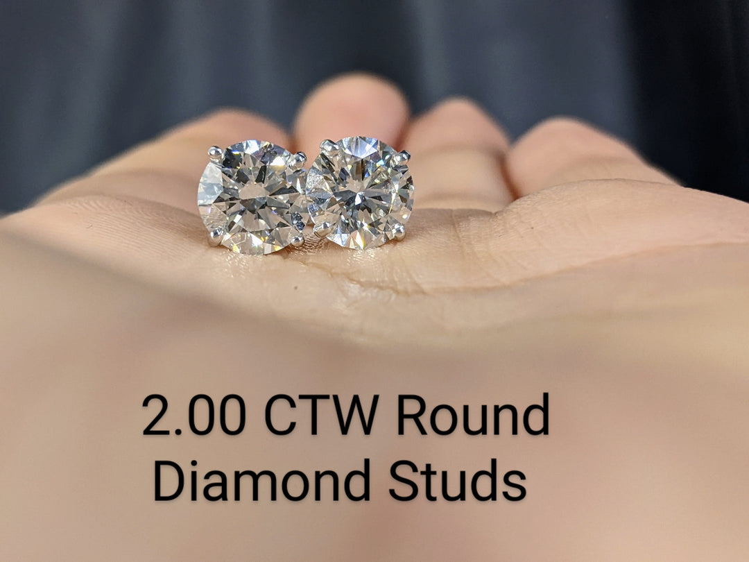 Certified Lab Round Cut 1.50 - 4.00 Carat Diamond 4-prong Stud Earrings / F,VS2 Excellent Cut