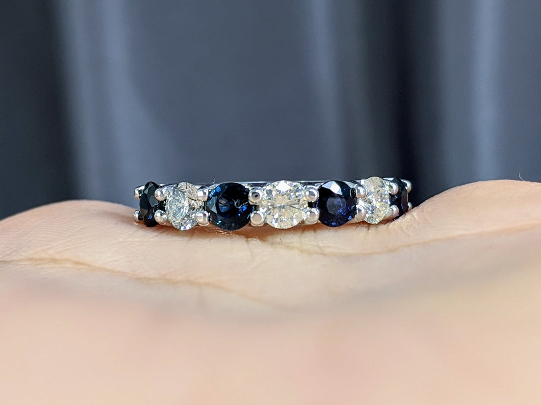 7 Stone 1.75 Ct. Tw. Round Cut Diamond and Natural Blue Sapphire Band