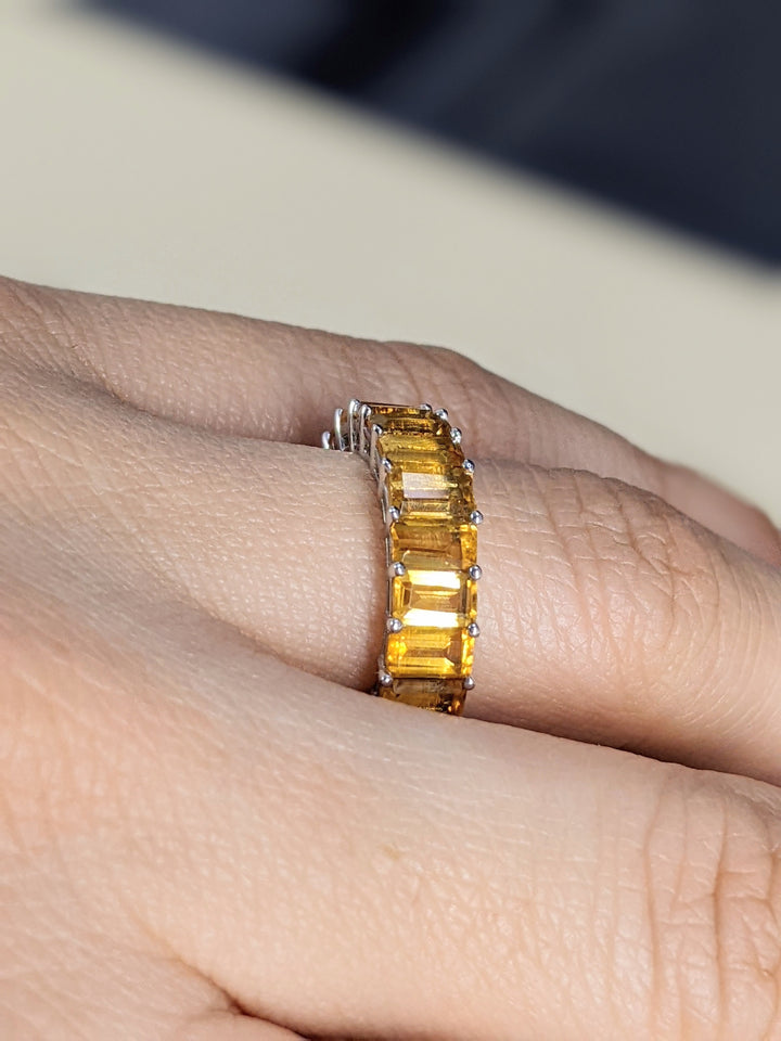 6.00 Carats Natural Citrine Emerald Cut Eternity Band 5X3MM