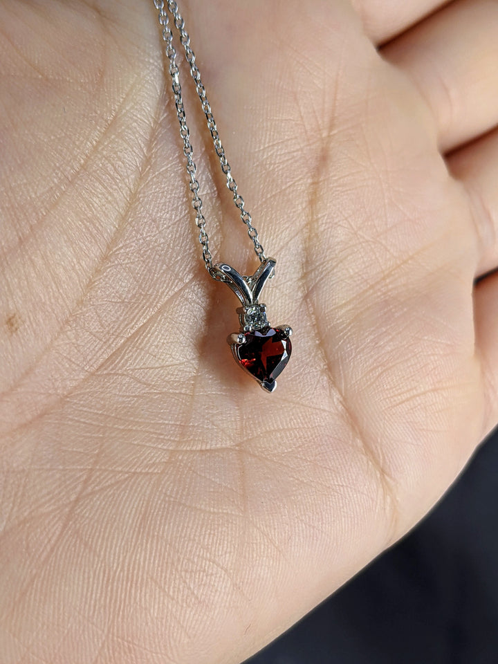 6MM Heart Shape Natural Garnet & 0.02 Ct. Tw. Diamond Pendant