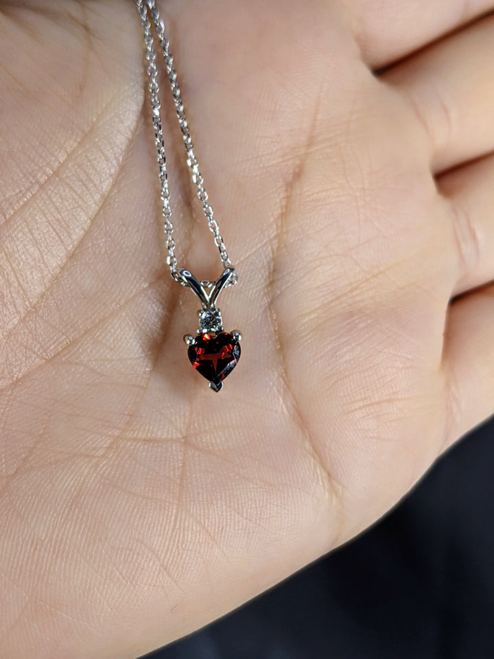 6MM Heart Shape Natural Garnet & 0.02 Ct. Tw. Diamond Pendant