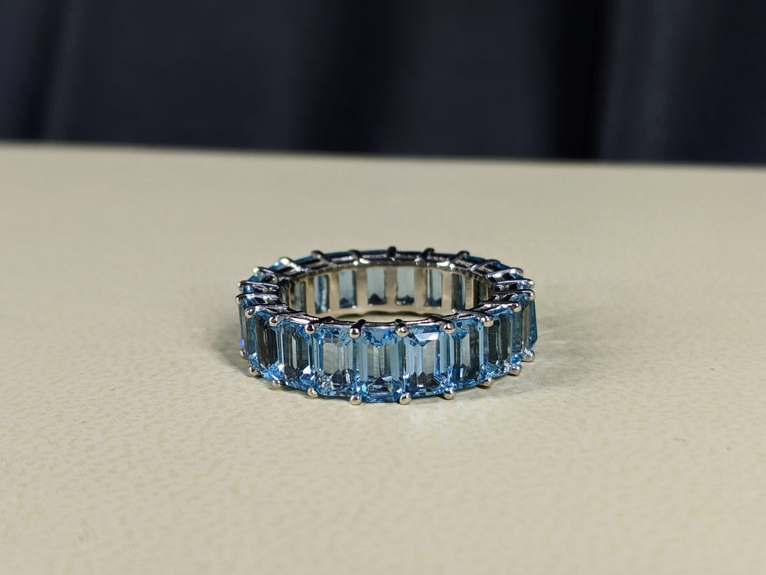 6.00 Carat Natural Swiss Blue Topaz Emerald Cut Eternity Band 5X3MM