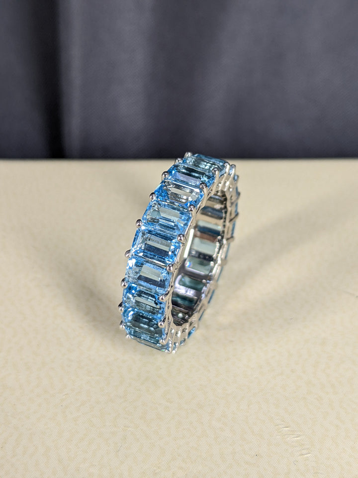 6.00 Carat Natural Swiss Blue Topaz Emerald Cut Eternity Band 5X3MM