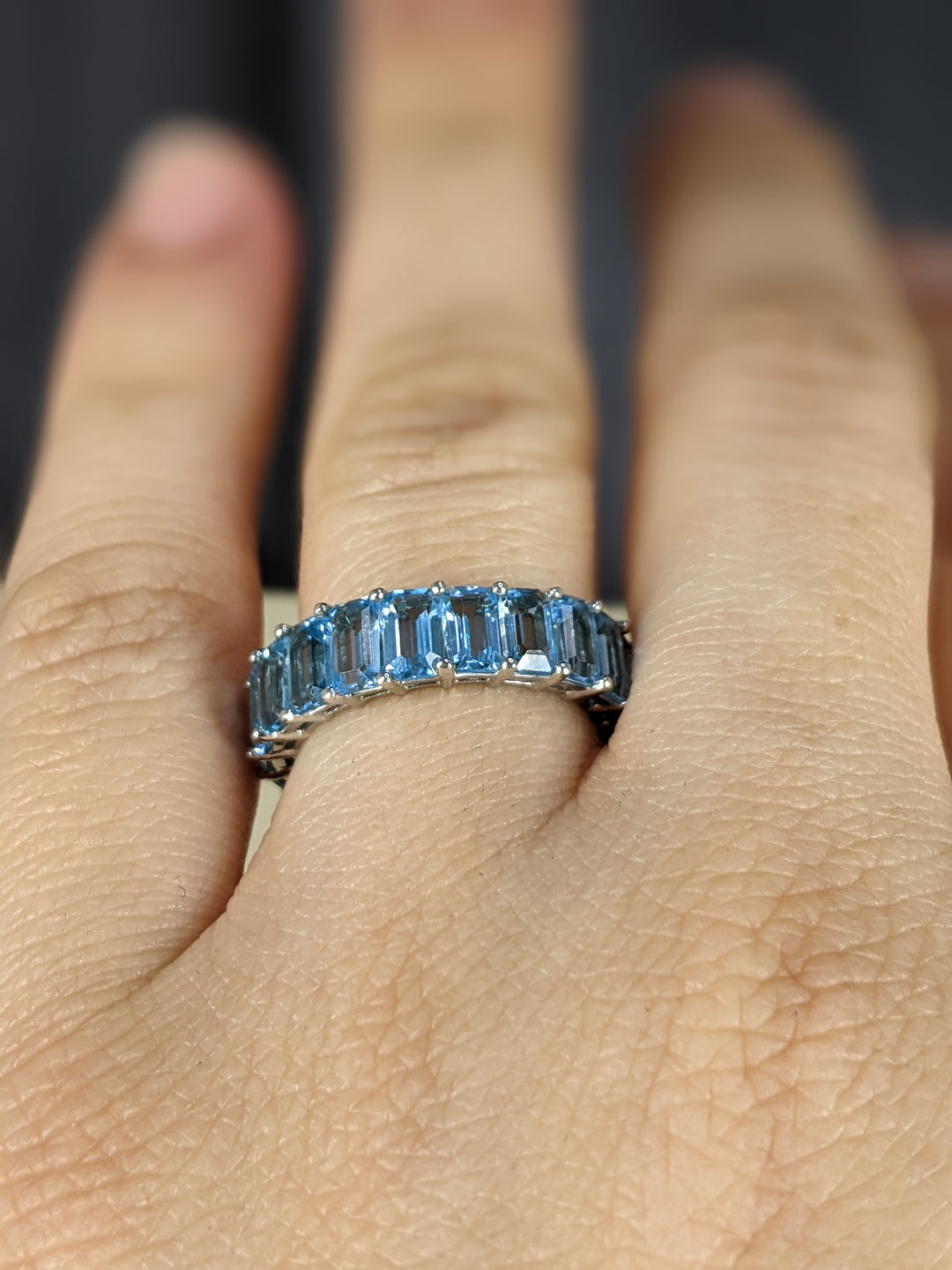 6.00 Carat Natural Swiss Blue Topaz Emerald Cut Eternity Band 5X3MM