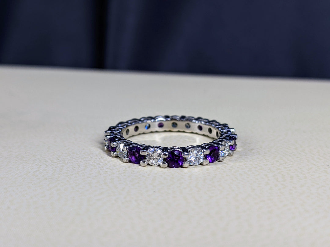 2.00 Carat Round Cut Diamond & Natural Amethyst Eternity Band