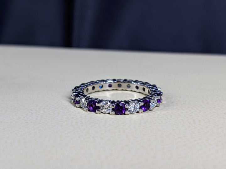 2.00 Carat Round Cut Diamond & Natural Amethyst Eternity Band