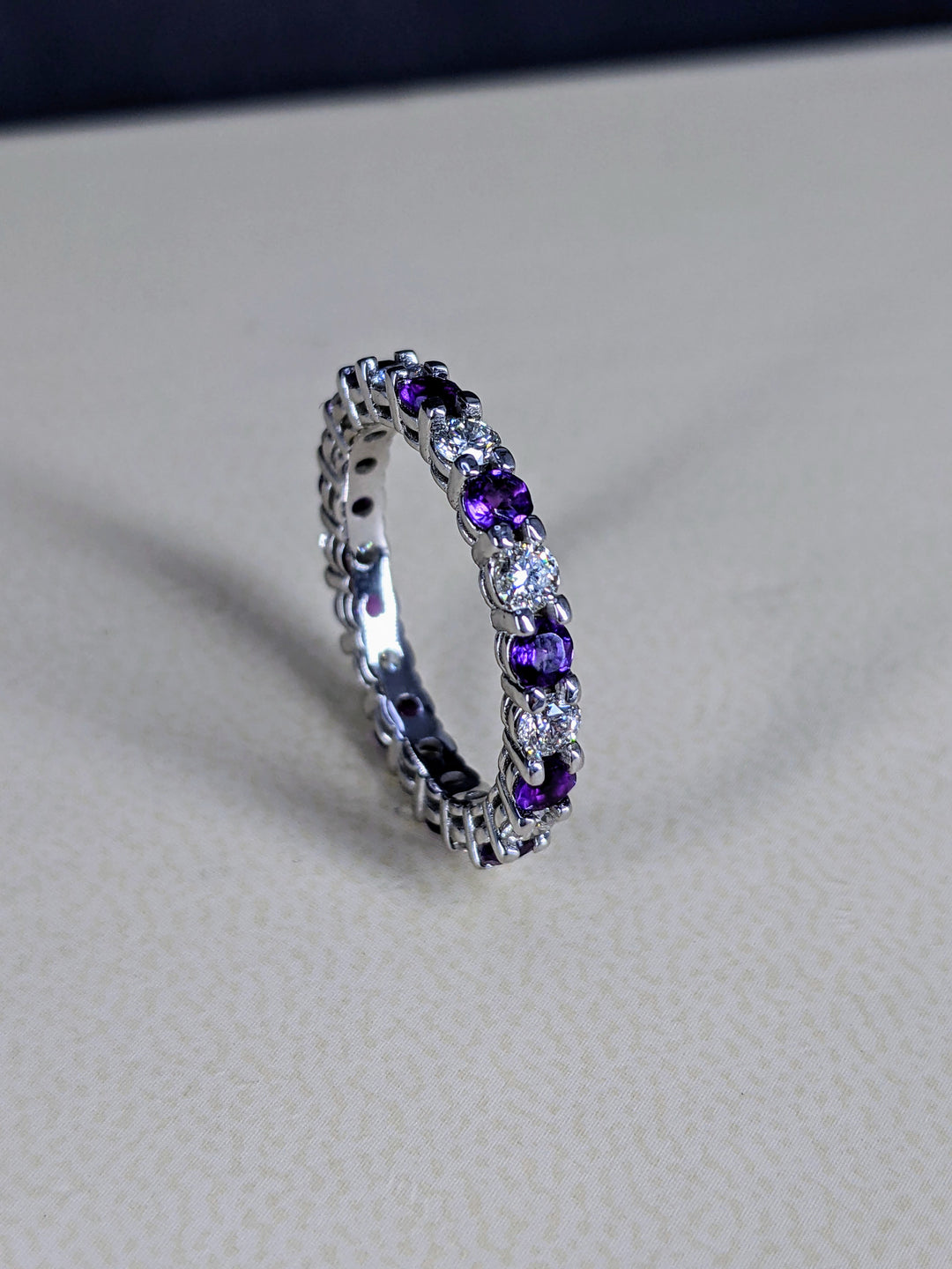 2.00 Carat Round Cut Diamond & Natural Amethyst Eternity Band