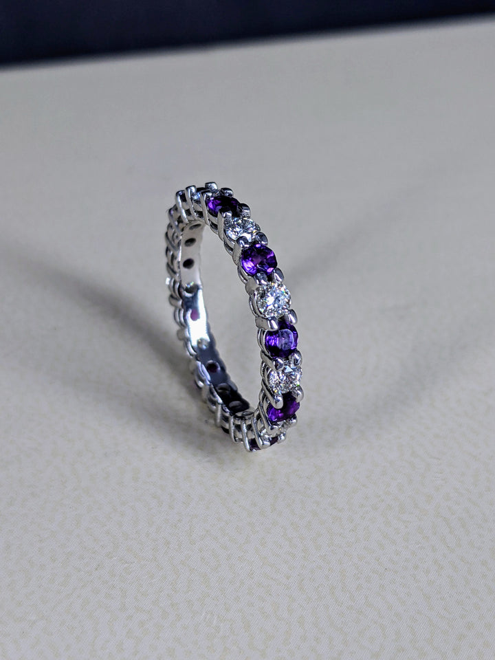 2.00 Carat Round Cut Diamond & Natural Amethyst Eternity Band