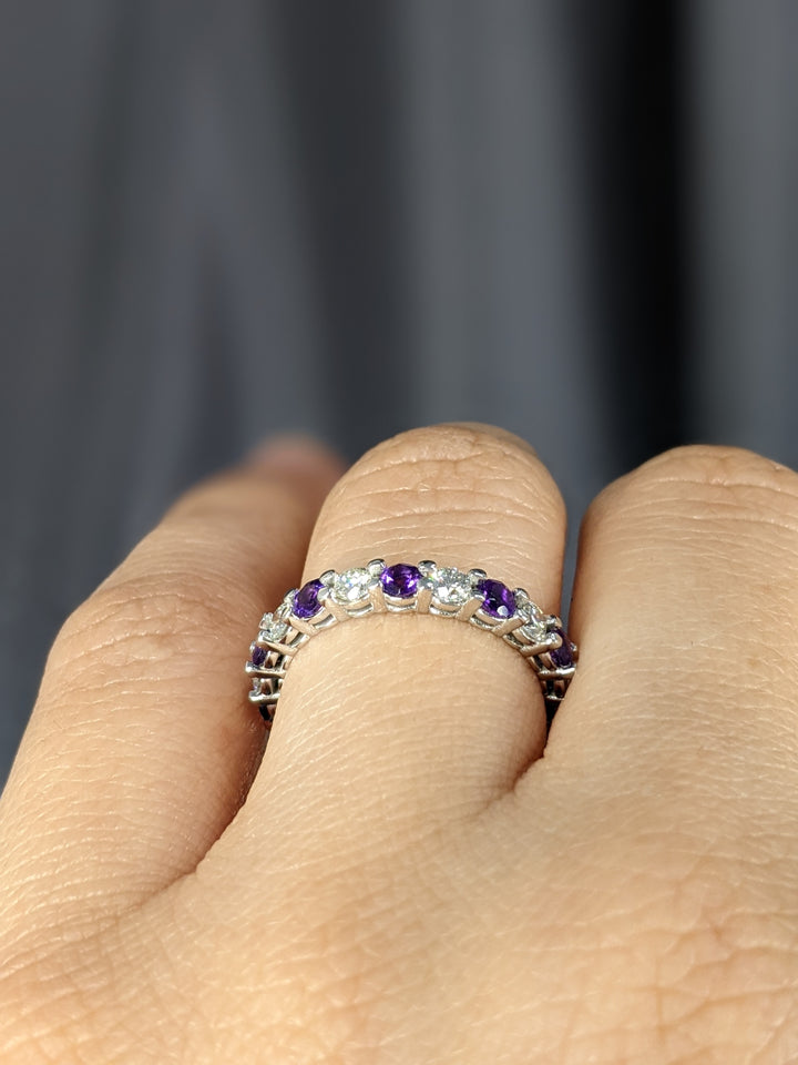 2.00 Carat Round Cut Diamond & Natural Amethyst Eternity Band