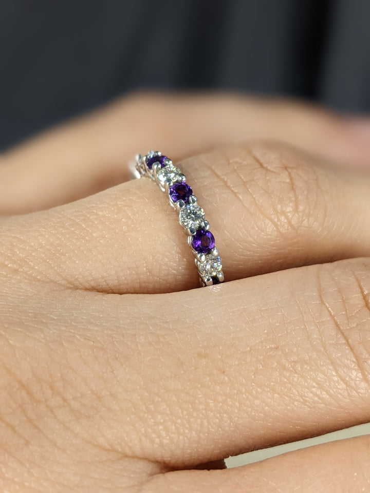 2.00 Carat Round Cut Diamond & Natural Amethyst Eternity Band