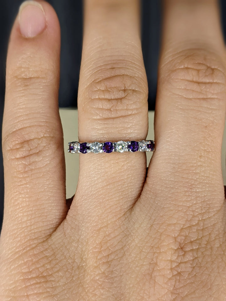 2.00 Carat Round Cut Diamond & Natural Amethyst Eternity Band