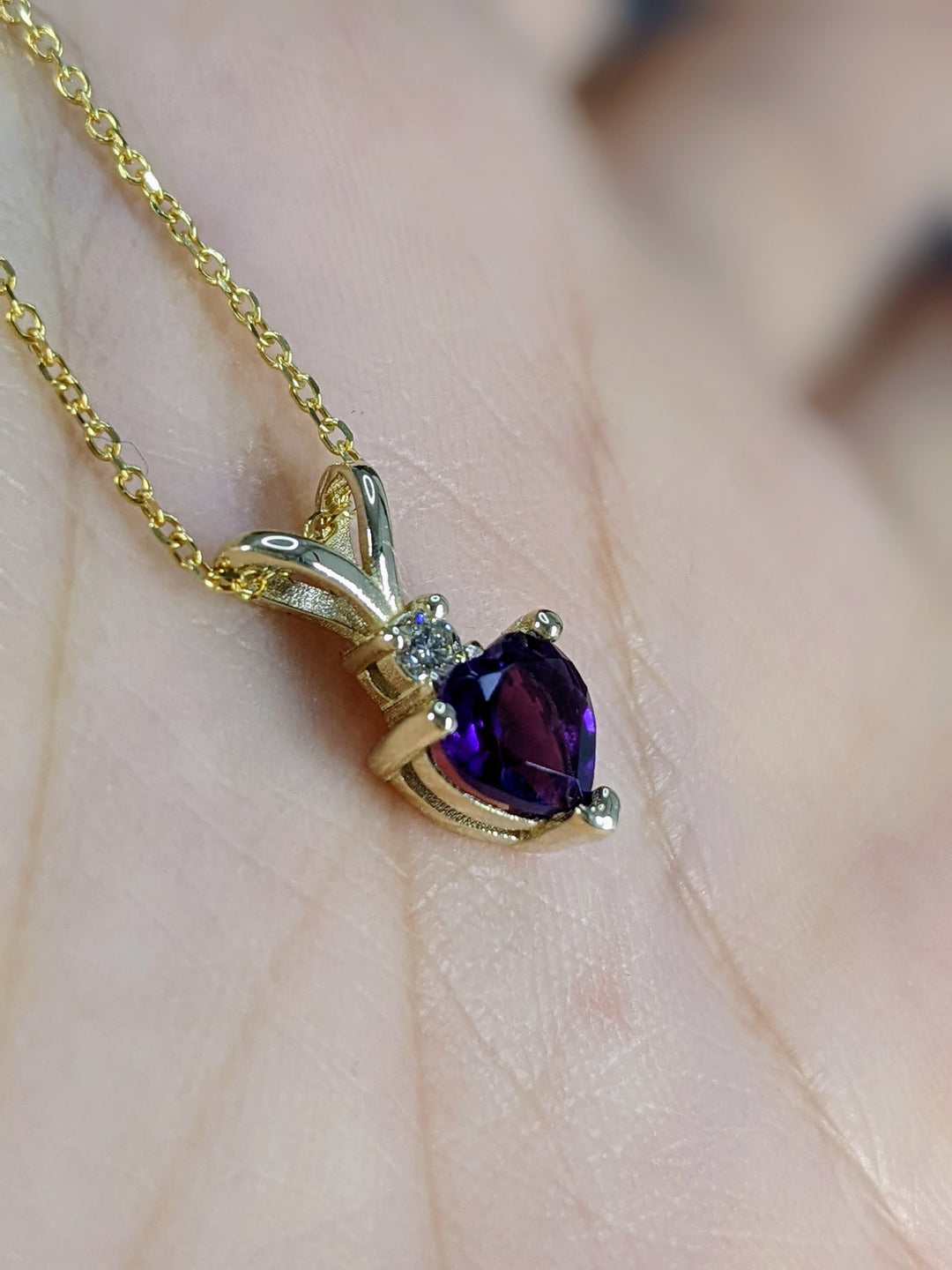 6MM Heart Shape Natural Purple Amethyst & 0.02 Ct. Tw. Diamond Pendant