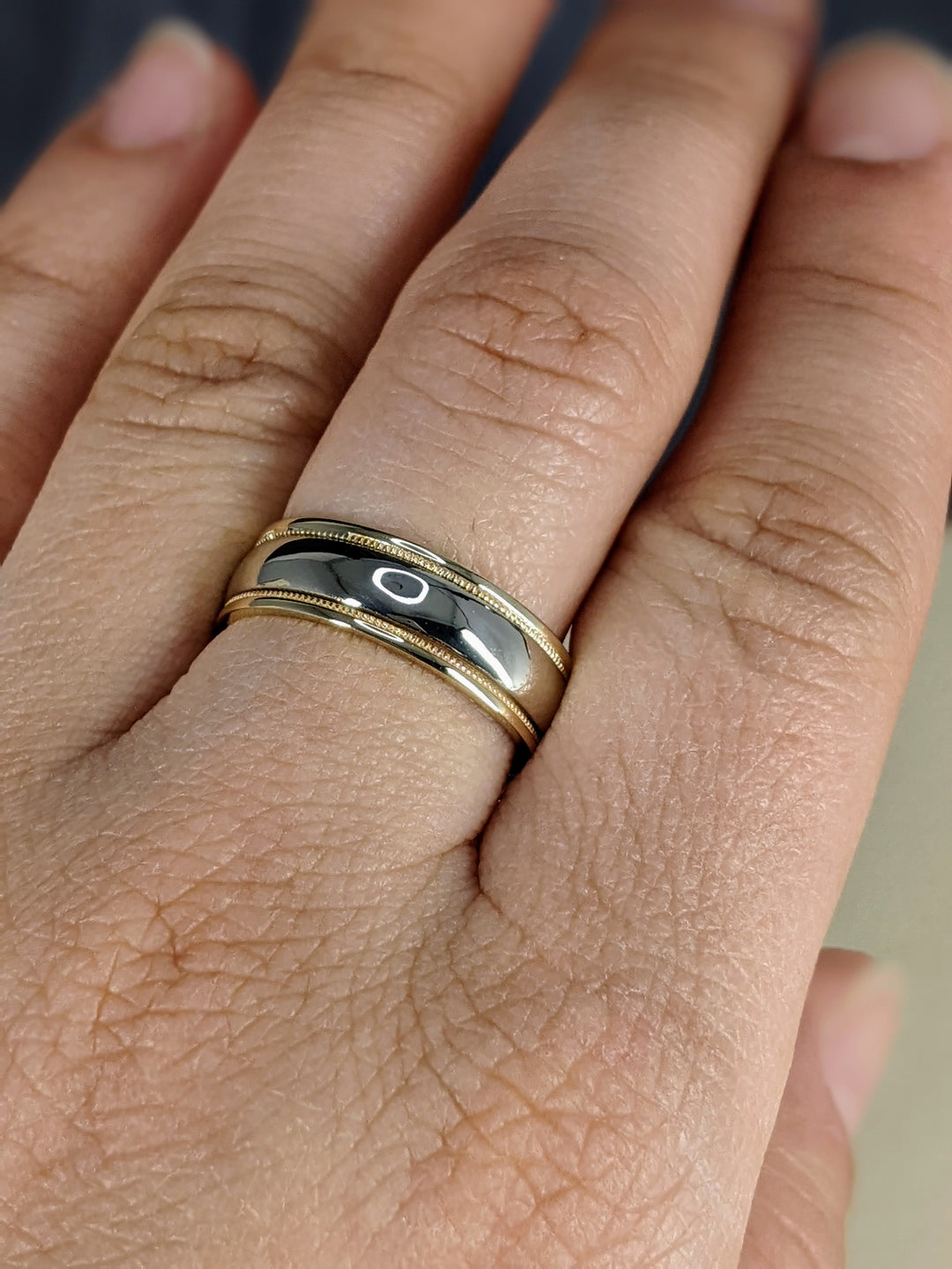 6.5MM Two Tone Gold with Milgrain Wedding Band