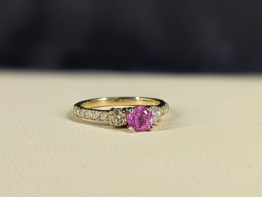 5MM Round Cut Natural Pink Sapphire & 0.58 Ct. Tw. Diamond Ring