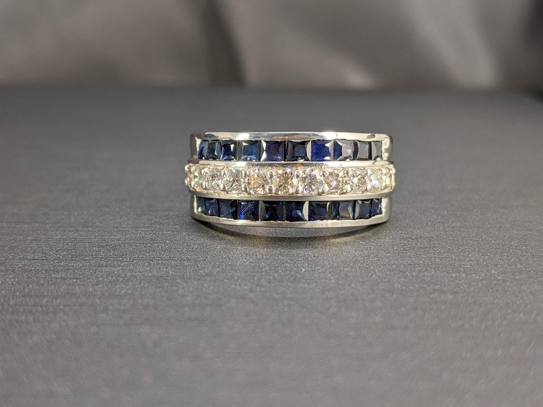 3.00 Carat Mixed Cut Natural Blue Sapphire Gemstone & Diamond Band